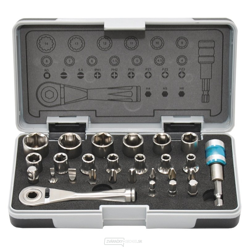 Sada 1/4"nerezových nástrčných hlavíc a bitov - 27ks