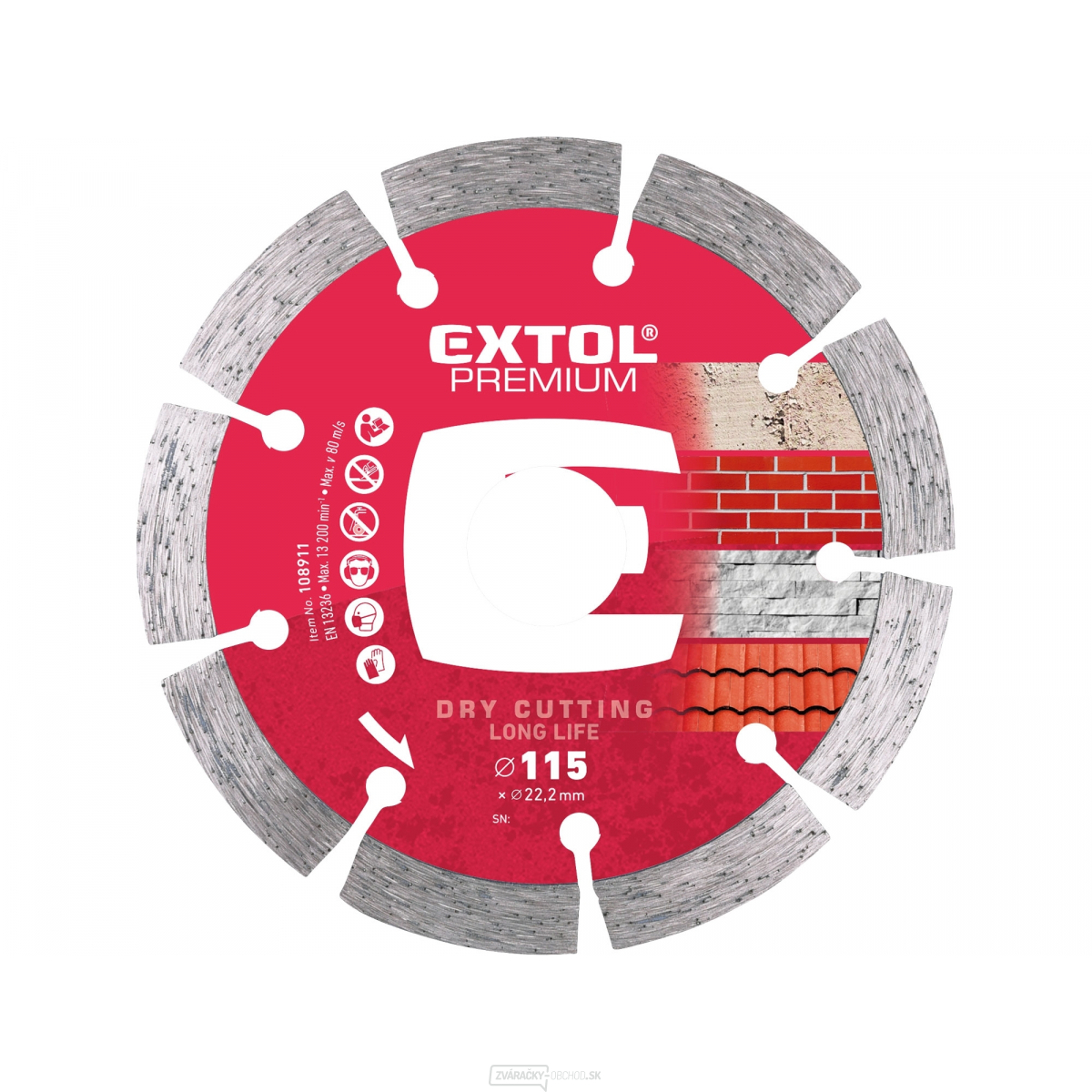 Diamantový rezný kotúč so segmentmi Long Life, 115x22,2 mm