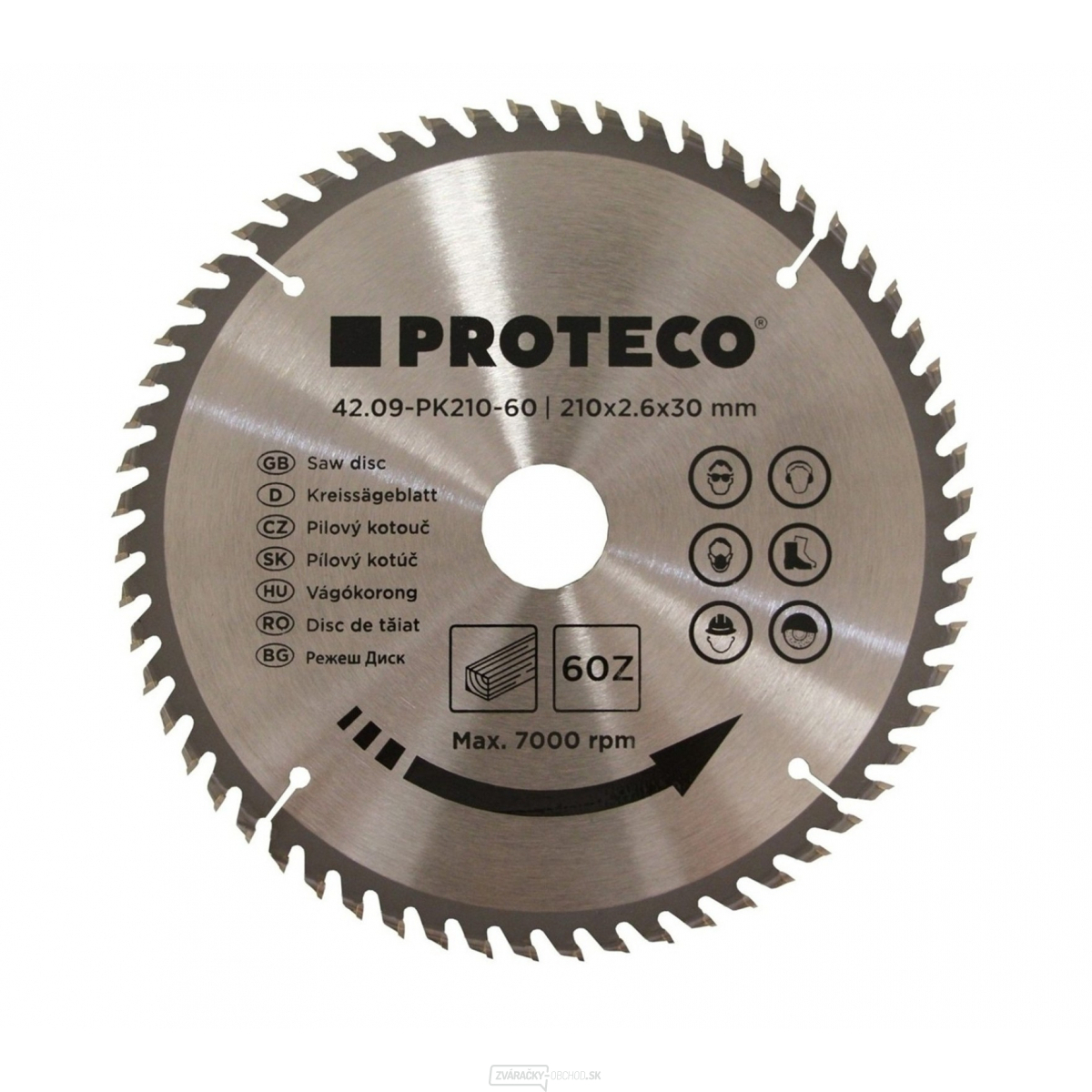 Kotúč pilový SK 210x2.6x30 60z + redukcia 30/20 mm