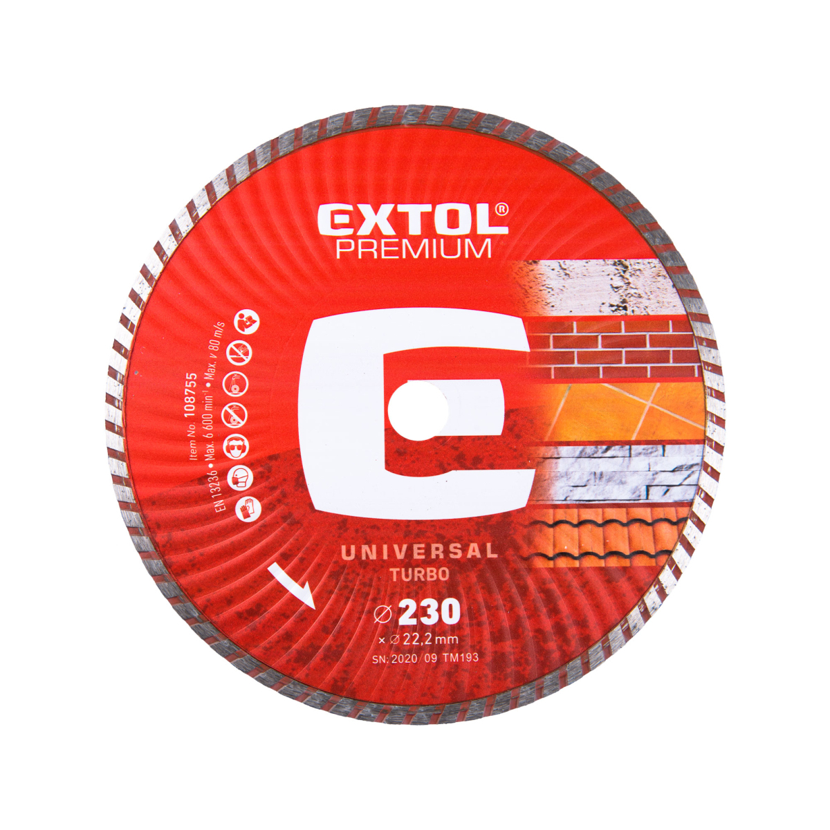 EXTOL PREMIUM Kotúč diamantový rezný turbo, 230x22,2mm, suché i mokré rezání 108755