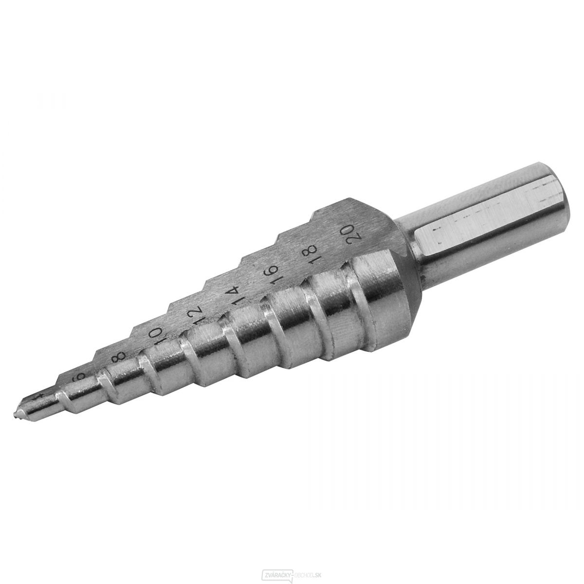 Vrták stupňovitý, ∅ 4-12mm, stupňování po 1mm, 9 otvorů, stopka O 6mm, dĺžka 65mm, HSS