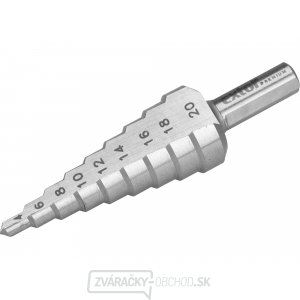 Vrták stupňovitý,∅ 4-20mm, stupňování po 2mm, 9 otvorů, stopka O 8mm, dĺžka 75mm, HSS