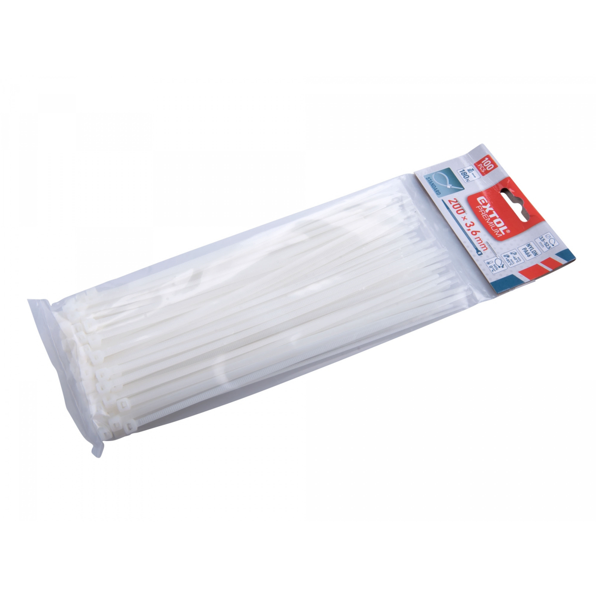 Sťahovacie pásky biele, 200x3,6mm - 100 ks