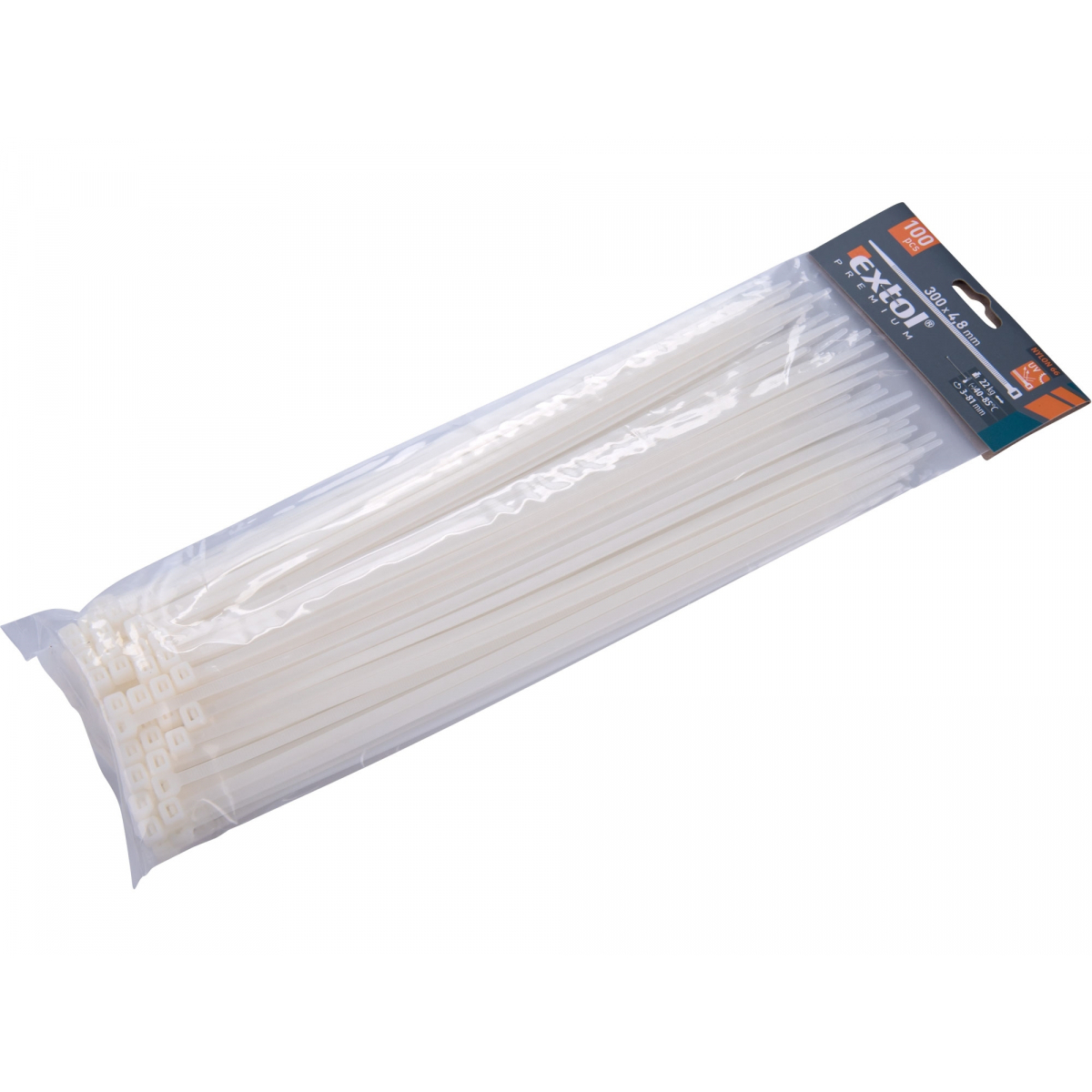 Sťahovacie pásky biele, 300x4,8mm - 100 ks