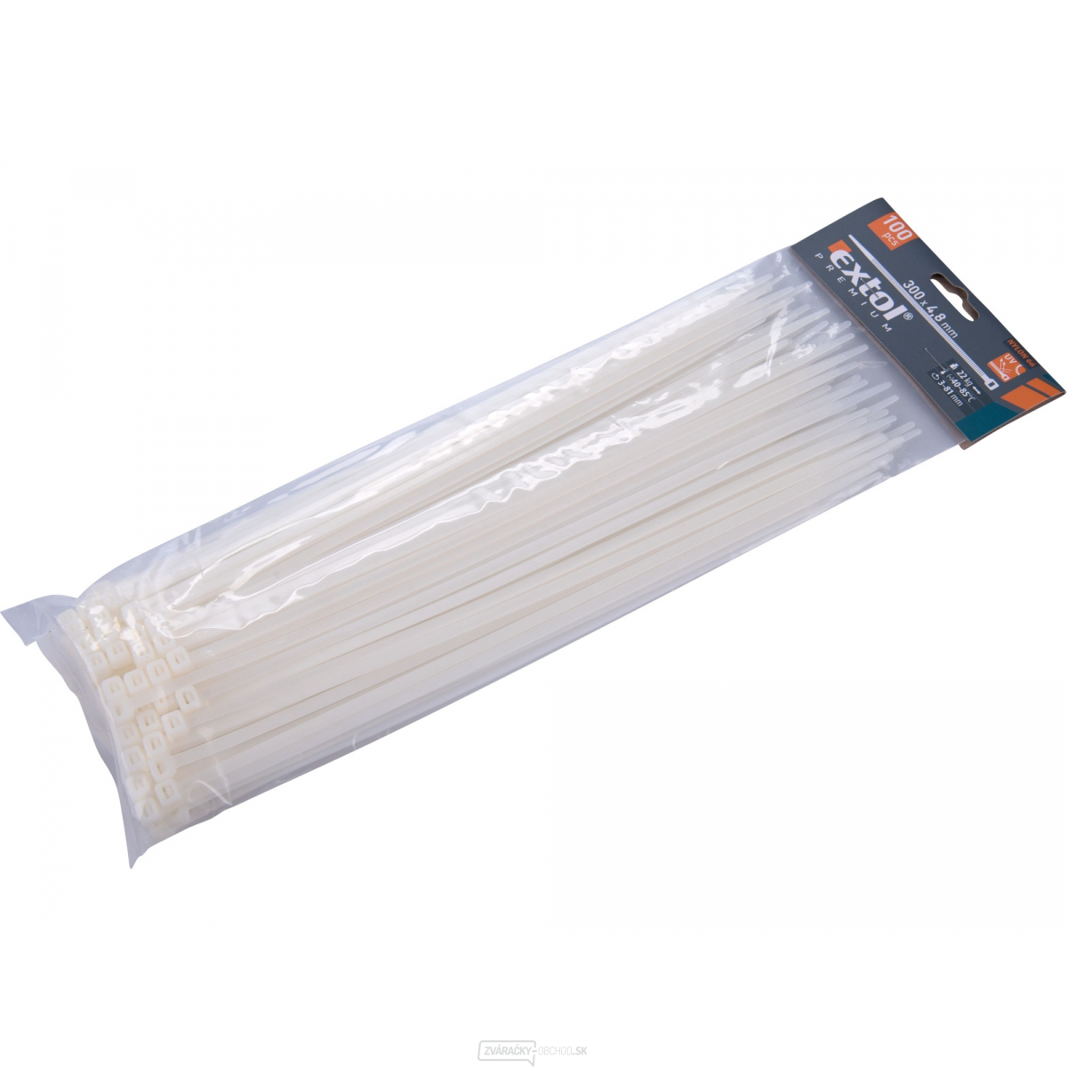 Sťahovacie pásky biele, 300x4,8mm - 100 ks