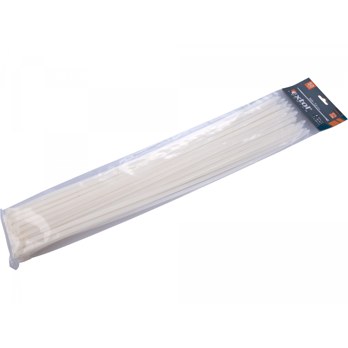 Sťahovacie pásky biele, 540x7,6mm - 50 ks