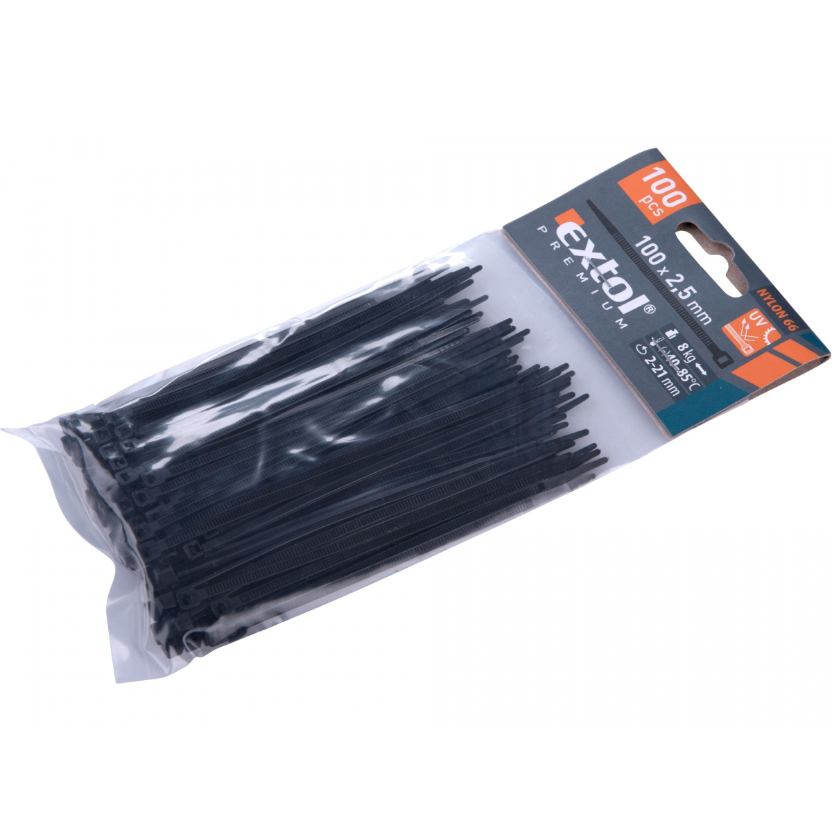 Pásky sťahovacie na káble čierne, 100x2,5mm, nylon PA66 - 100ks