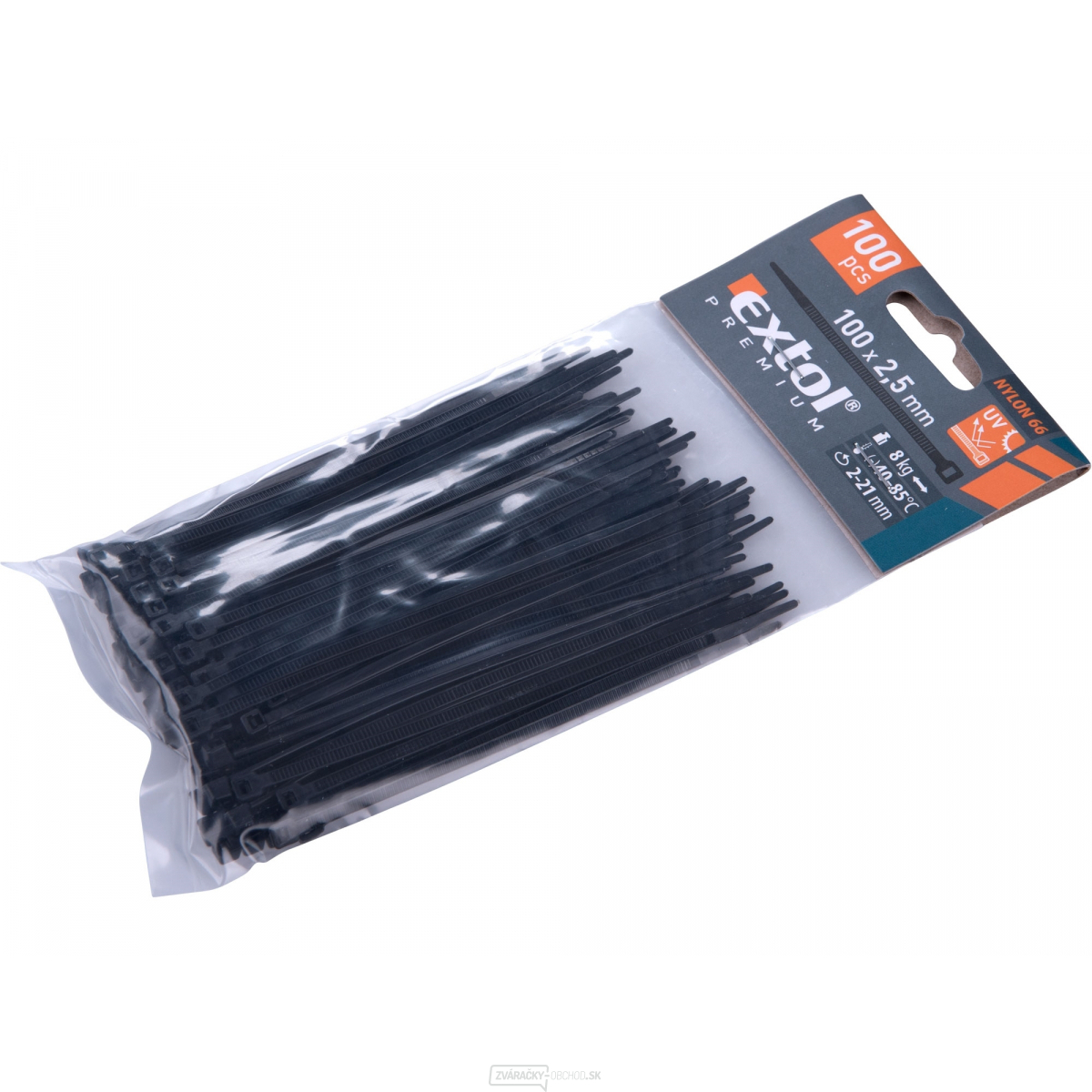 Pásky sťahovacie na káble čierne, 100x2,5mm, nylon PA66 - 100ks