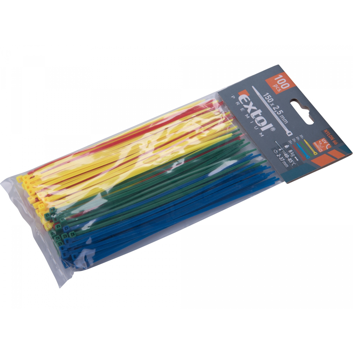 Sťahovacie pásky farebné, 150x2,5mm, 4 farby - 100 ks