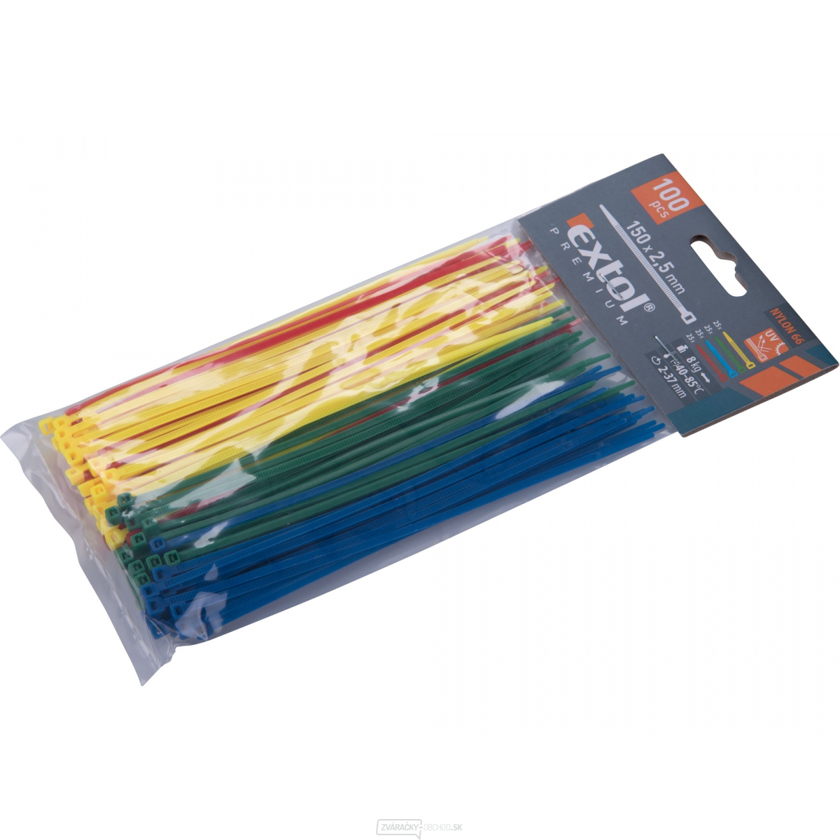 Sťahovacie pásky farebné, 150x2,5mm, 4 farby - 100 ks