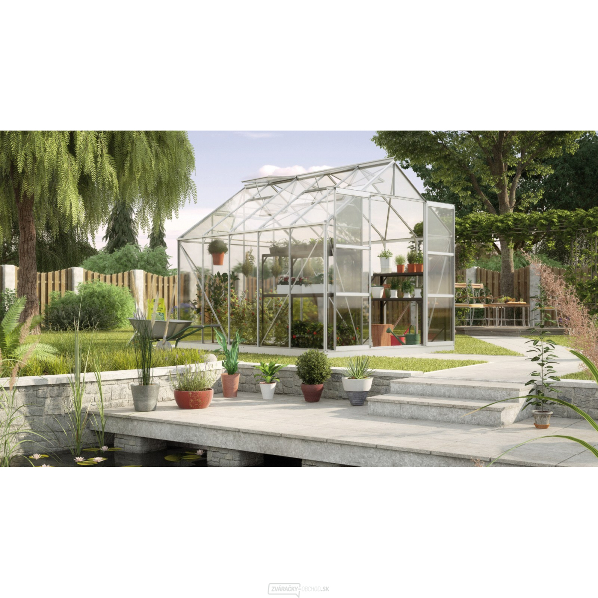 Skleník VITAVIA URANUS 8300 číre sklo 3 mm strieborný