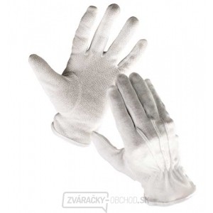 Pracovné rukavice Bustard, PVC terčíky na dlani a prstoch - vel. 6 (biela)