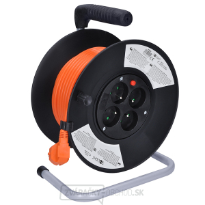 Solight predlžovací kábel na bubne, 4 zásuvky, oranžový kábel, čierny bubon, 20m Solight predlžovací kábel na bubne, 4 zásuvky, oranžový kábel, čierny bubon, 20m gallery main image