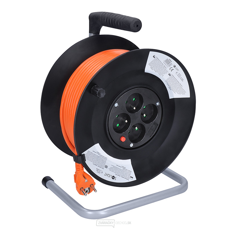 Solight predlžovací kábel na bubne, 4 zásuvky, oranžový, 50m