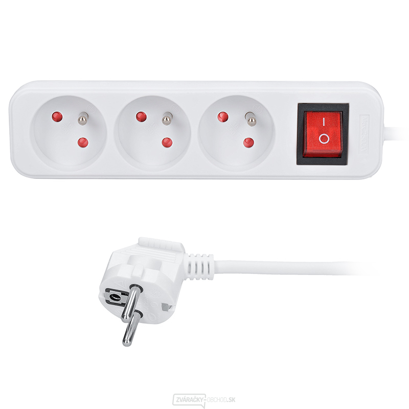 Solight predlžovací kábel, 3 zásuvky, biely, vypínač, 1,5m
