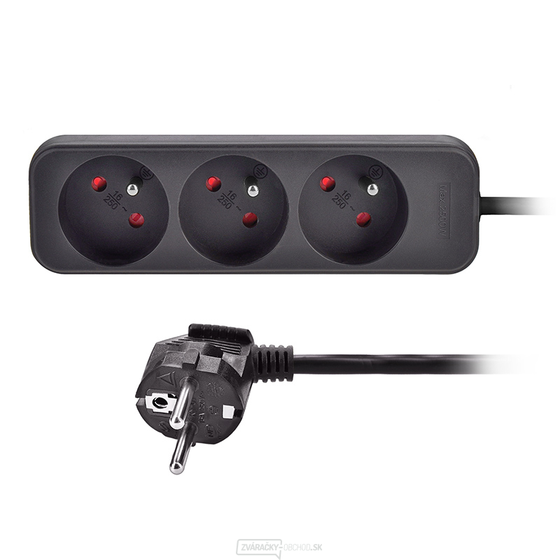 Solight predlžovací kábel, 3 zásuvky, čierny, 2m
