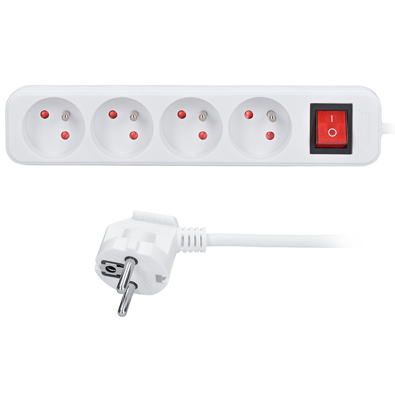 Solight predlžovací kábel, 4 zásuvky, biely, vypínač, 5m