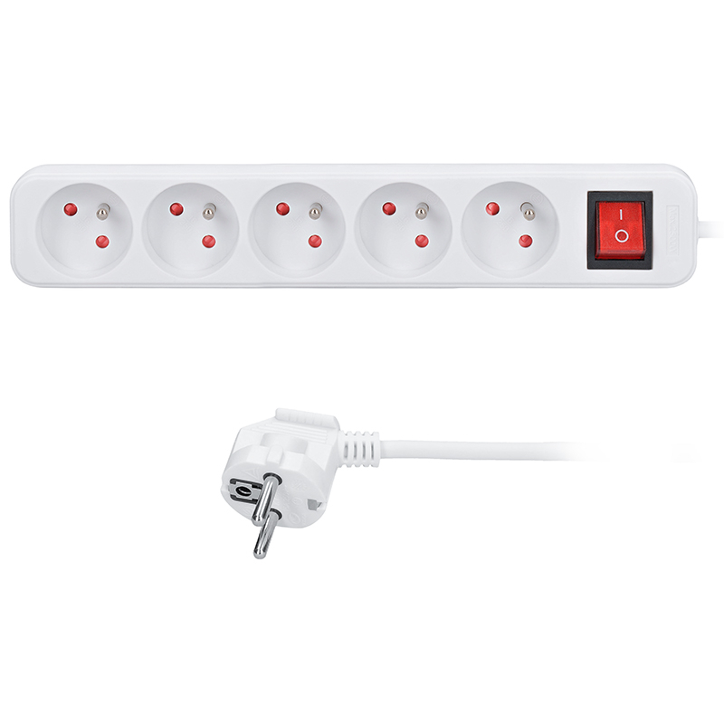 Solight predlžovací kábel, 5 zásuviek, biely, vypínač, 1,5m