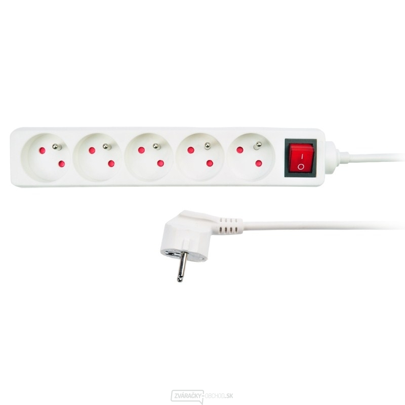 Solight predlžovací kábel, 5 zásuviek, biely, vypínač, 5m