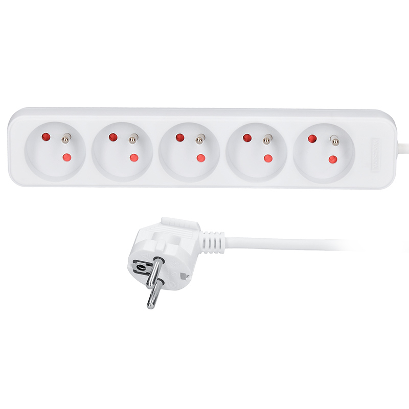 Solight predlžovací kábel, 5 zásuviek, biely, 2m
