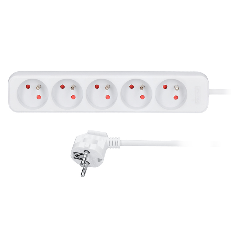 Solight predlžovací kabel, 5 zásuviek, biely, 3m