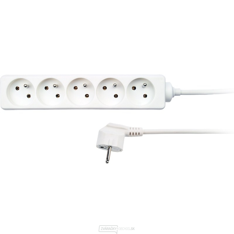 Solight predlžovací kábel, 5 zásuviek, biely, 5m