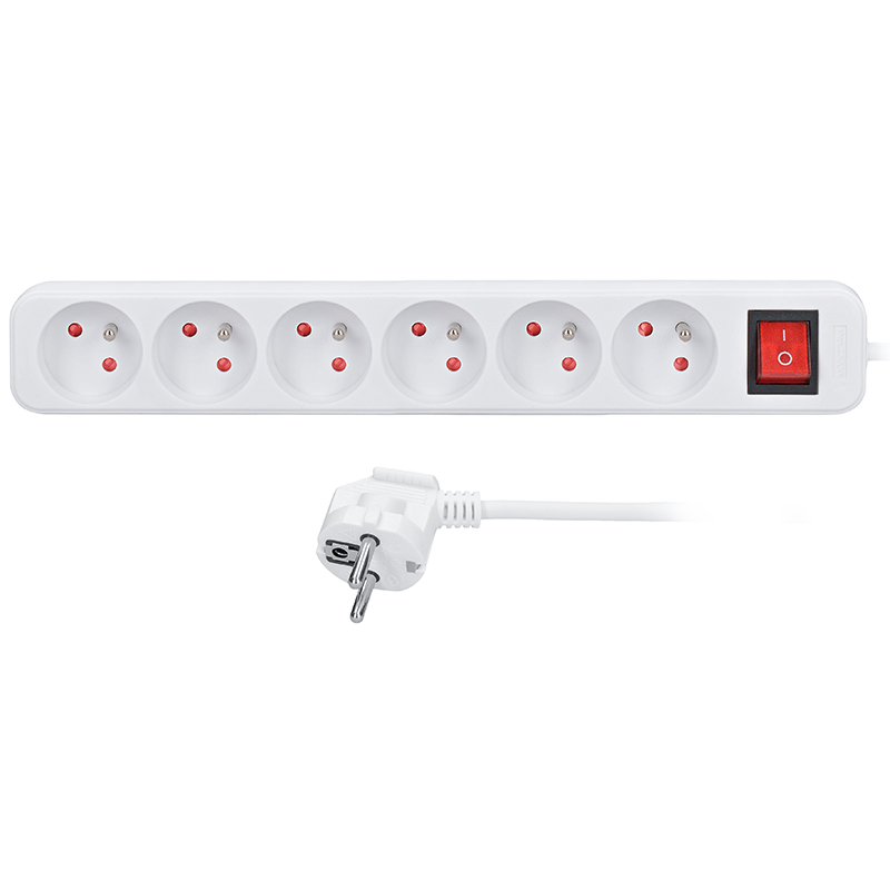 Solight predlžovací kábel, 6 zásuviek, biely, vypínač, 1,5m