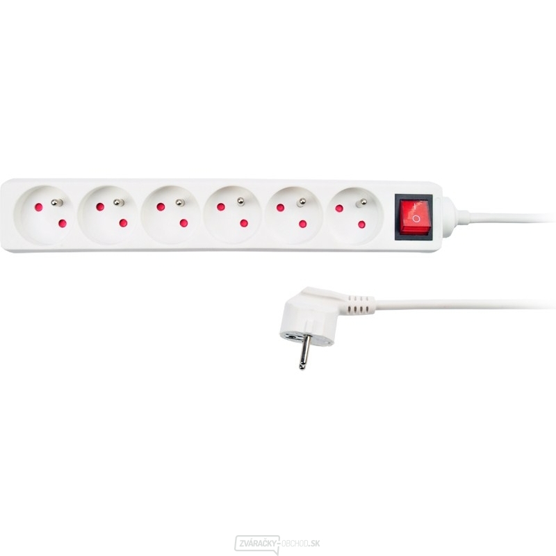 Solight predlžovací kábel, 6 zásuviek, biely, vypínač, 3m