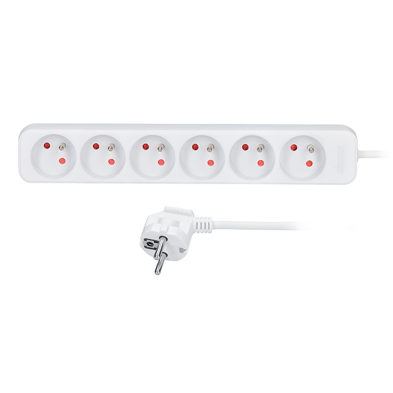 Solight predlžovací kábel, 6 zásuviek, biely, 2m