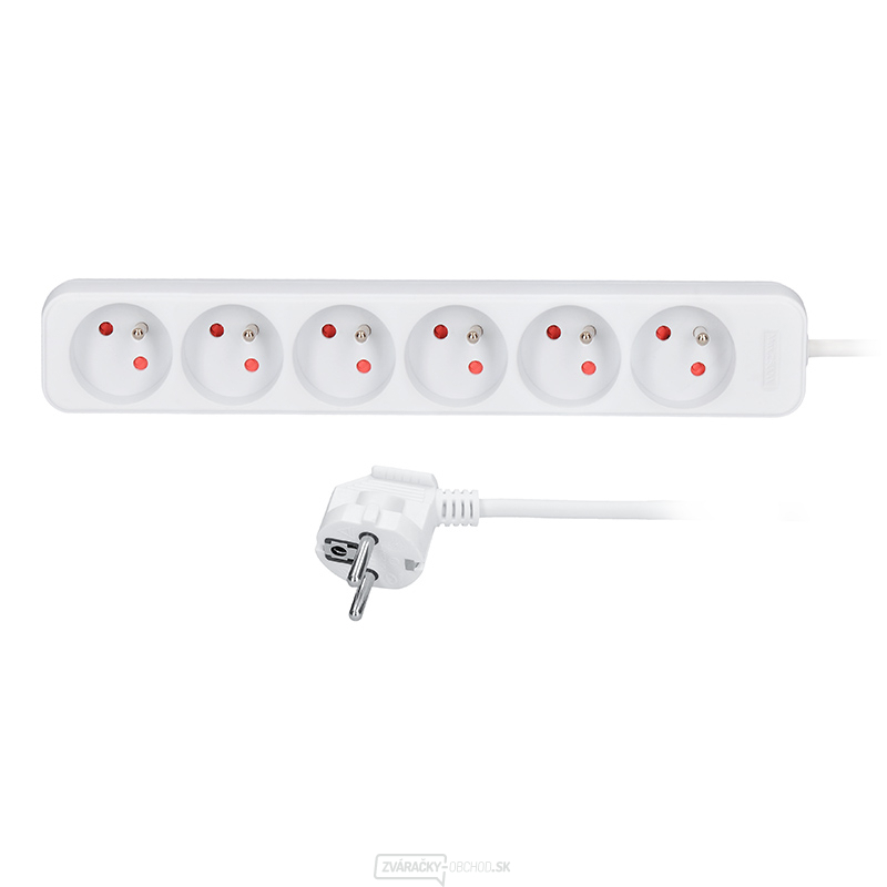 Solight predlžovací kábel, 6 zásuviek, biely, 2m