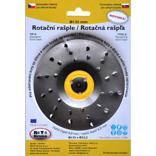 E-shop ROTO Kruna Rotační rašple 125x22,2mm - extra hrubá čepel 6,0mm, typ A ROTO1256A