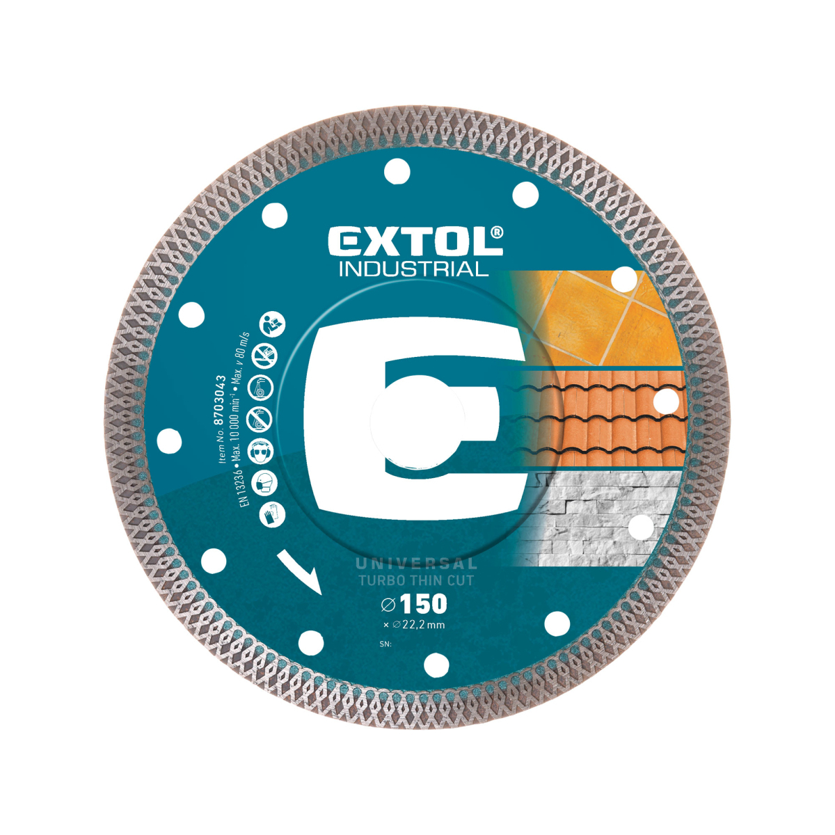 EXTOL INDUSTRIAL Kotúč diamantový rezný, turbo Thin Cut, suché i mokré rezání, 150x22,2mm 8703043