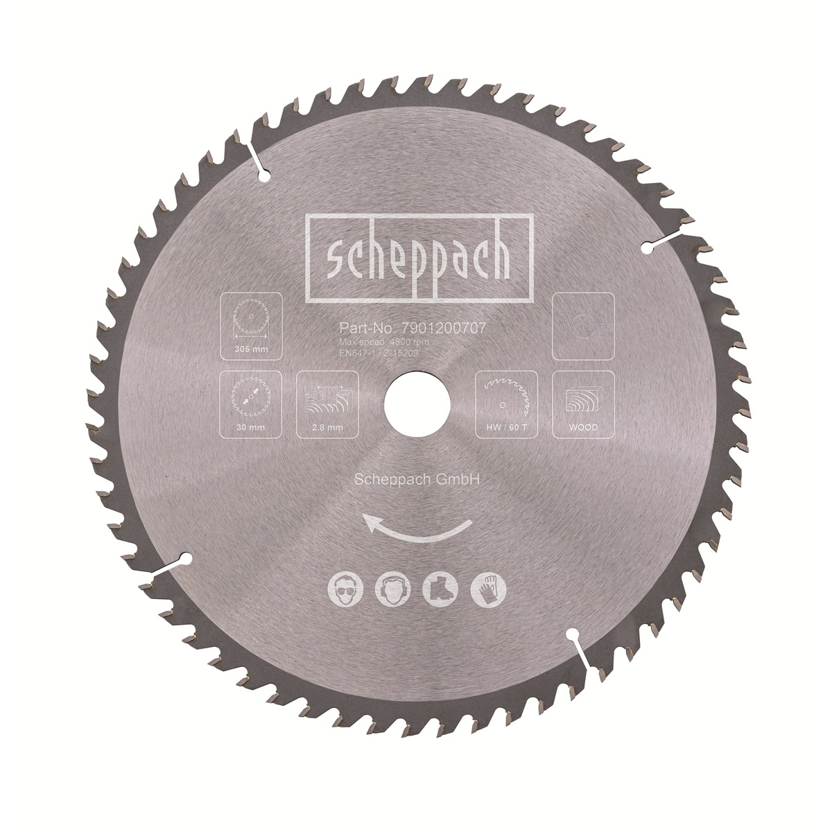 Scheppach Pilový kotúč na drevo, TCT pr. 305/30, 60 zubů 7901200707