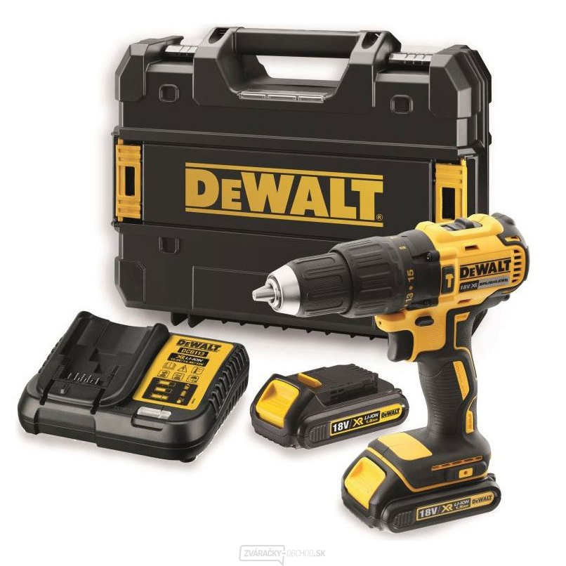 Aku bezuhlíková príklepová vŕtačka/skrutkovač DeWALT DCD778S2T 18V, 2x 1,5Ah + kufor