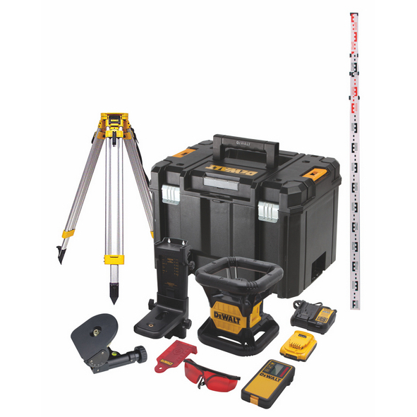 DCK374D1R Aku sada 18V rotačného červeného lasera 360° so statívom a latou DeWALT