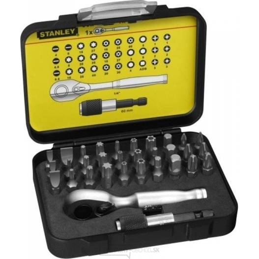 1/4"32-dielna sada bitov s mini račňou Stanley