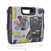 Aku vŕtací skrutkovač EXTOL 12V Li-ion s náradím, súprava 46ks náhled