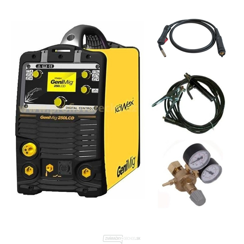 GeniMig 250 LCD KOWAX + zváracie káble + horák + ventil