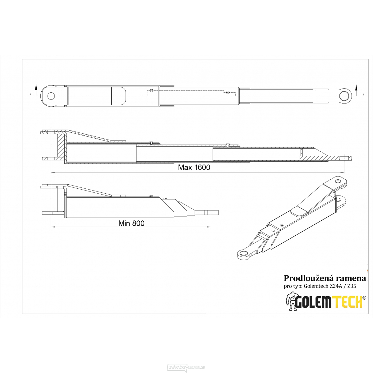 Trojdielna predĺžená ramená - 2ks