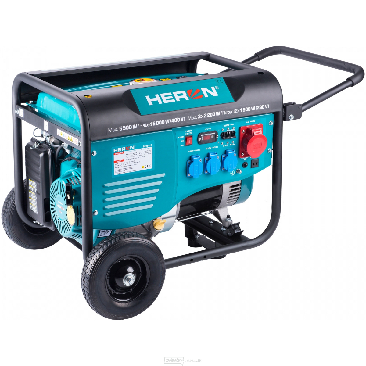 Elektrocentrála benzínová HERON 13HP/6,0kW (400V), 2x2,2kW (230V), podvozok