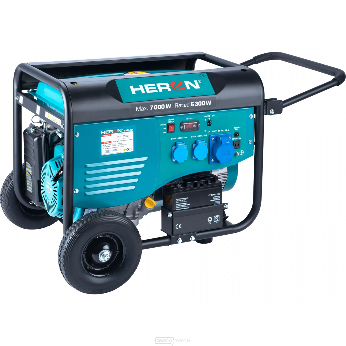 Benzínová elektrocentrála HERON 7,0kW / 15HP, pre zváranie, elektrický štart, podvozok