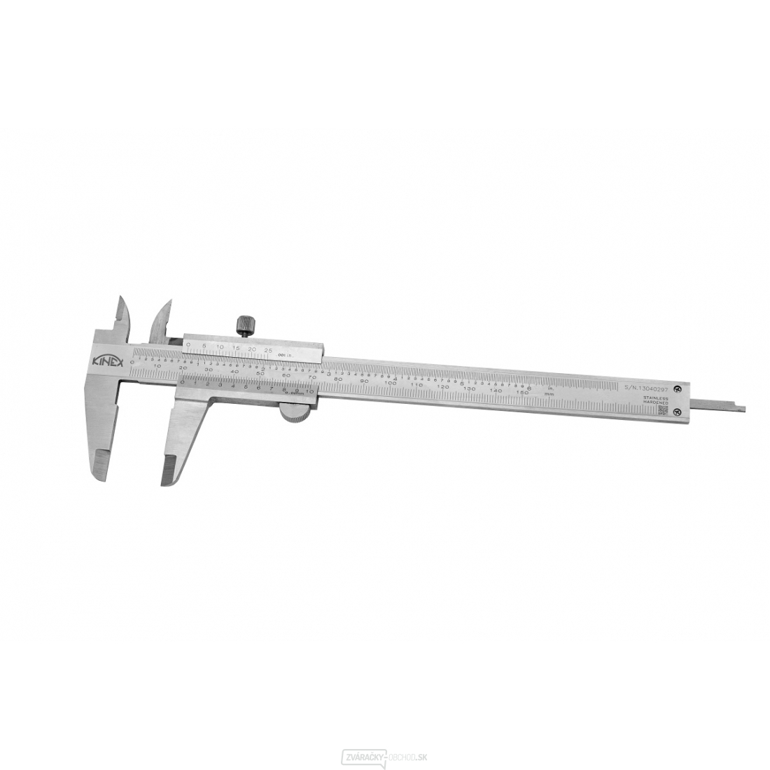 Posuvné meradlo KINEX 150 mm, 0,02 mm, aretácia skrutkou, mm+inch, ČSN 25 1238, DIN 862