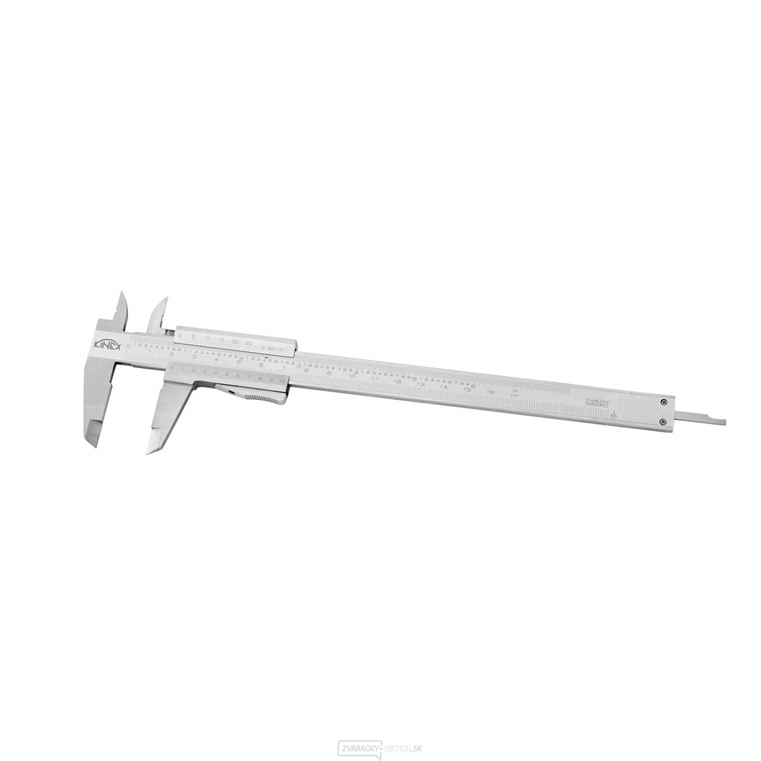 Posuvné meradlo KINEX 160 mm, 0,02 mm, aretácia tlačidlom, mm+inch, monoblok, ČSN 25 1238, DIN 862