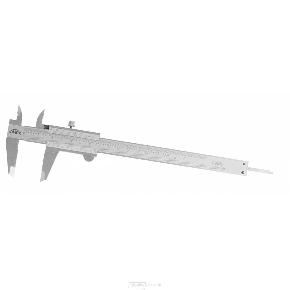 Posuvné meradlo KINEX 160 mm, 0,02 mm, aretácia skrutkou, mm+inch, monoblok, ČSN 25 1238, DIN 862