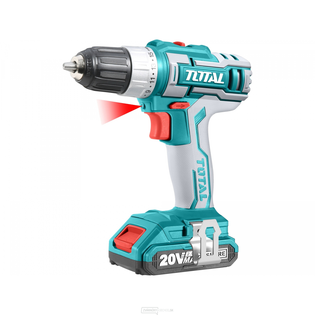 Aku vŕtací skrutkovač TOTAL 20V Li-ion (2x), 2000mAh, v taške, sada 47ks