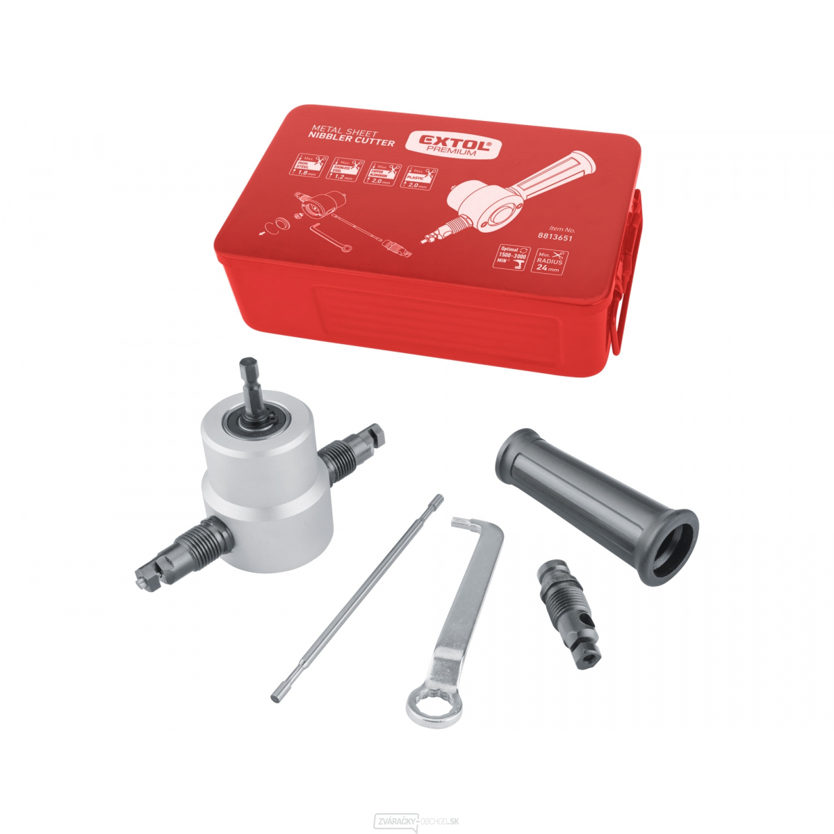 Nástavec na vŕtačku k strihanie plechu, obojstranný