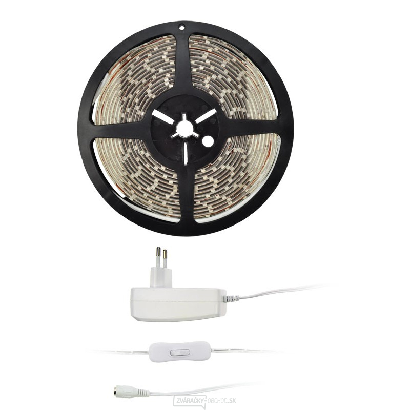 Solight LED svetelný pás s tester, 5m, sada s 12V adaptérom, 4,8W/m, IP65, studená biela