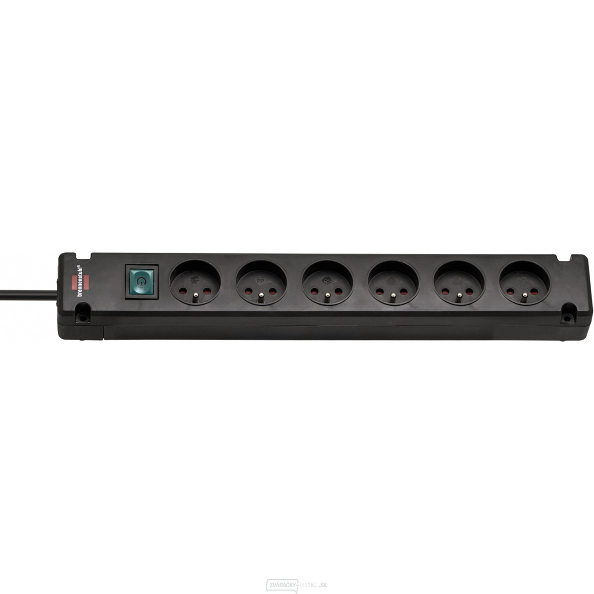 Brennenstuhl zásuvková lišta, 6 zásuviek, čierna, 3 metre