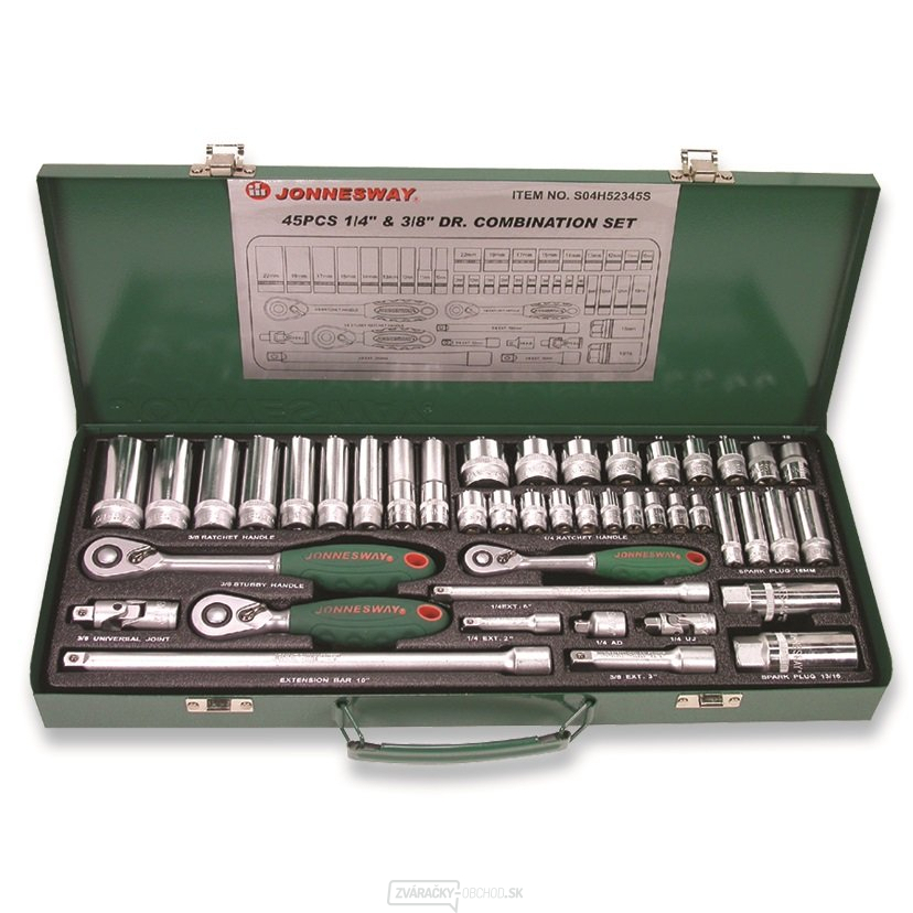 Gola sada JONNESWAY S04H52345S 1/4" a 3/8", 6-hranné hlavice - 45 ks