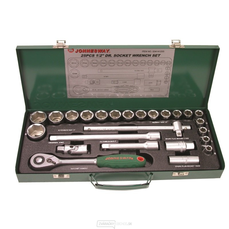 Gola sada JONNESWAY S04H4125S 1/2", 6-hranné hlavice, 10-32 mm - 25 ks